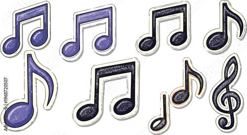 Purple grainy texture musical notes and treble clef stickers