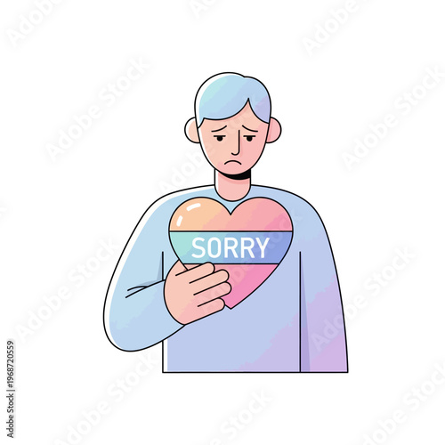 Sad Person Holding Heart with "Sorry" Text