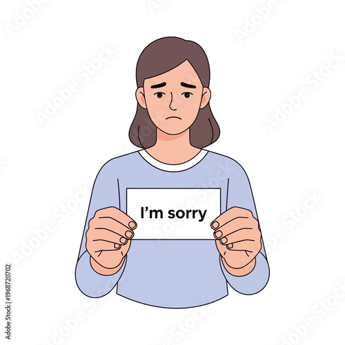 Woman holding "I'm sorry" sign, expressing regret and apology