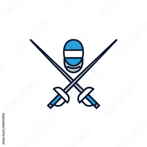 Fencing sport equipment: crossed foil swords and protective mask, flat design illustration