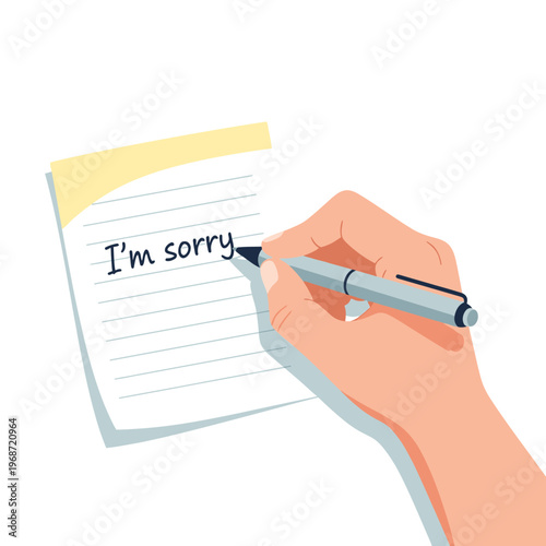 Hand writing "I'm sorry" on a notepad with a pen, apology concept