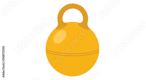A golden, round exercise weight with a handle, depicted as a simple illustration