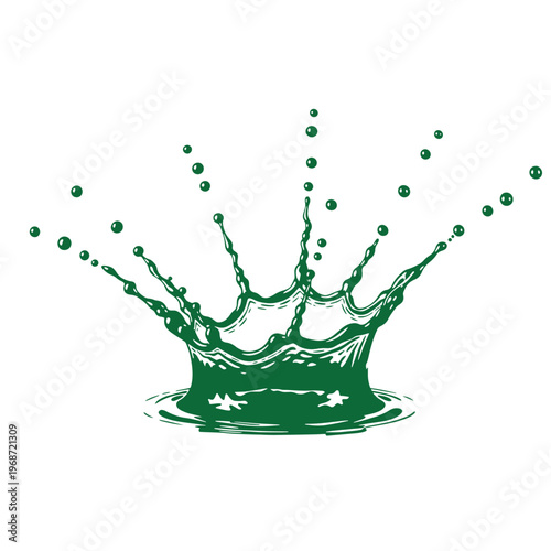 Green liquid splash with droplets on white background water 1