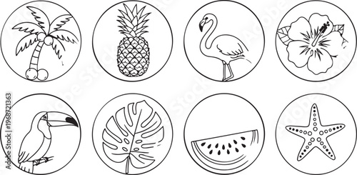 A collection of simple illustrated plants, vegetables, and mushrooms Vector