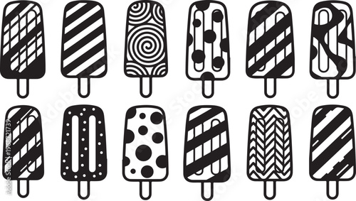 Assorted black and white icons representing different activities and objects Vector