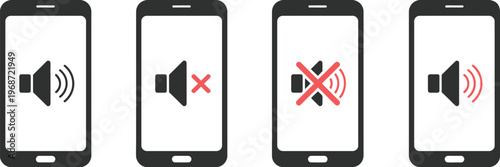 Smartphone sound settings icons mute volume control audio mobile interface symbol vector illustration design