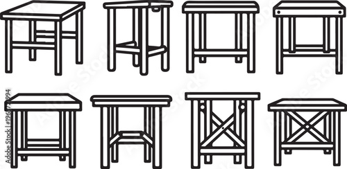 Line drawings of eight different wooden chair designs Vector