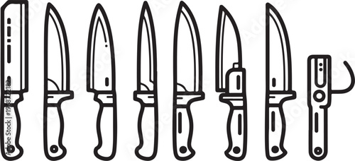 Various types of scissors arranged in a row Vector
