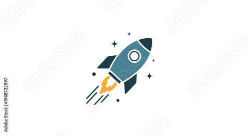 Startup Rocket Launch Flat Vector Illustration, Business Growth Concept, Innovation, Success, New Project Launch, Development, Startup Icon for UI UX Design