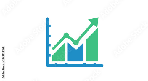 Business Growth Chart Flat Vector Illustration, Analytics Graph, Financial Performance, Data Visualization, Success Trend, Progress Increase Icon for UI UX Design