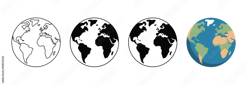 Obraz premium Globe Icons Vector Set for Planet Earth Line and Flat Style Illustration