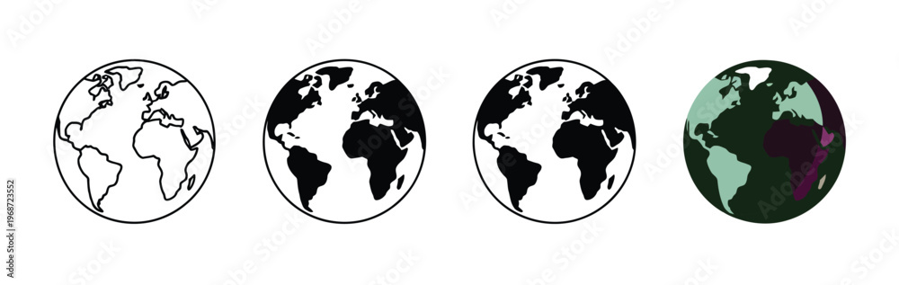 Fototapeta premium Globe Icons Vector Set for Global Communication and Planet Earth Concept Design