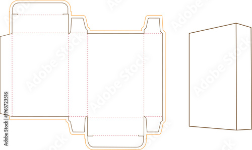 Net and unfolded diagram of a cardboard box with flaps and base
