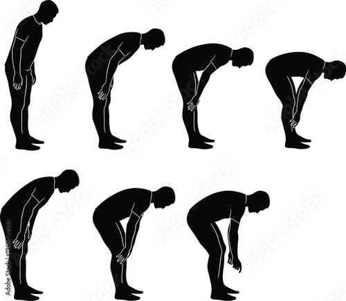 Silhouette of man performing dynamic stretching exercises sequence