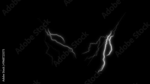 White electric lightning strike with glowing energy pulses, intense thunderstorm animation, realistic power effect visual, cinematic overlay looping high quality on black screen 4K