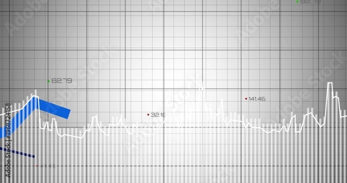 Displaying bar-and-line chart on gray canvas showing bars, white line, blue ribbon, numeric labels