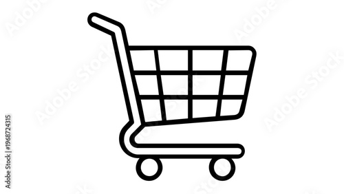 Minimalist black line art shopping cart vector icon illustration for e-commerce, retail, and online business websites, featuring a clean, scalable design for checkout and grocery store concepts.