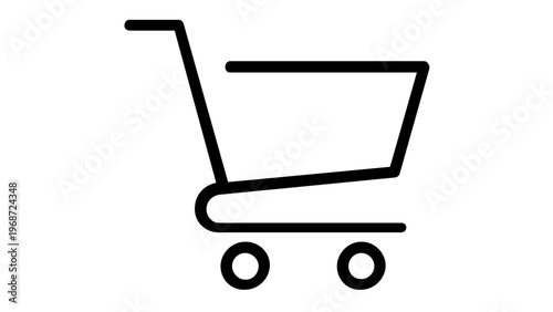 Minimalist black line art shopping cart vector icon illustration for e-commerce, retail, and online business websites, featuring a clean, scalable flat design for modern digital interfaces.