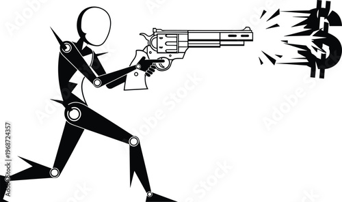 Silhouette of person aiming gun with smoke effect in black and white