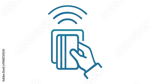 Contactless payment vector icon illustration featuring a hand holding a credit card near an NFC terminal with signal waves, perfect for digital banking, modern commerce, and secure transactions.