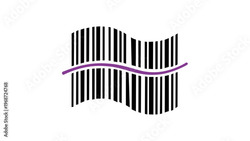 Wavy Barcode Vector Icon Illustration with Purple Scanning Line, Minimalist Flat Design for Retail, Shopping, and E-commerce Applications, Scalable AI-generated Graphic Element on White Background