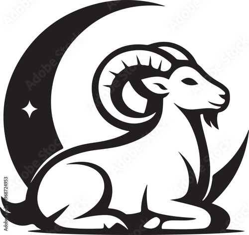 Aries zodiac symbol with crescent moon