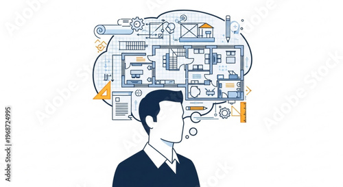 Businessman with creative thinking and brainstorming ideas in his head planning and problem solving