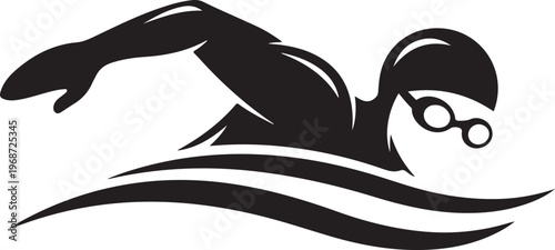Swimming, swimmer, vector icon, black silhouette, sports graphics