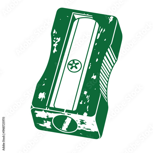 Green eraser with white marks and star symbol