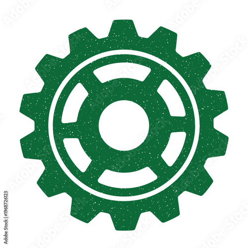Green gear with white outline and speckled texture symbol