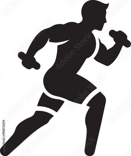 Fitness, athletic, running, man, silhouette, vector, workout, exercise, dumbbells, sports