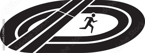 Black and white running track icon, athletic sprinting symbol, sports vector graphic, fitness illustration