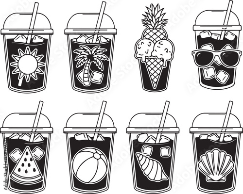 A collection of eight intricately designed decorative vases with unique patterns Vector