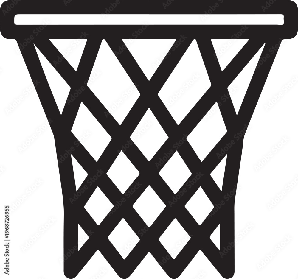 Fototapeta premium Basketball hoop, sports icon, black and white, net design, athletic symbol