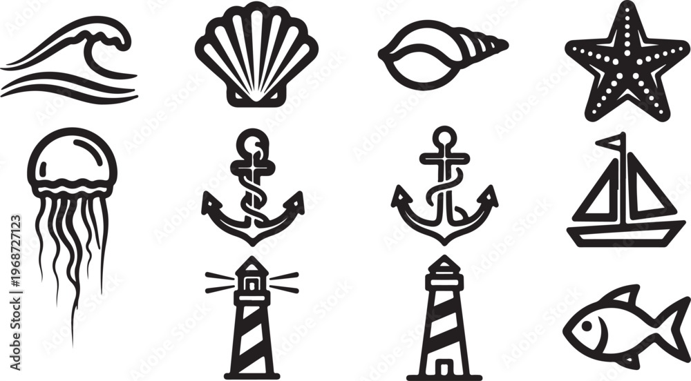 Naklejka premium Collection of simple black icons representing various concepts and professions Vector