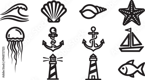 Collection of simple black icons representing various concepts and professions Vector