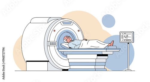 Patient undergoing MRI scan in modern medical imaging center, diagnostic technology