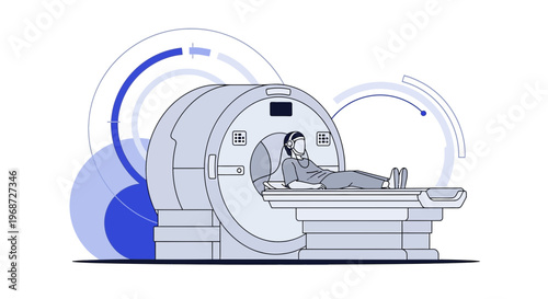 Patient Undergoing MRI Scan in Modern Medical Imaging Machine with Futuristic Interface