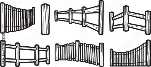 Various types of railway tracks and components illustrated in technical drawing Vector