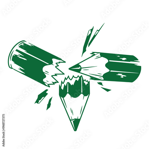 Green pencils colliding and breaking apart broken collision explosion
