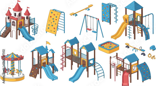 Playground Equipment Set with Slides, Climbing Walls, Swings, and Sandboxes for Kids Play Area Design