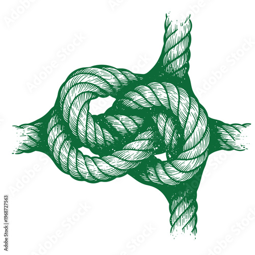 Green rope bowline knot on white background