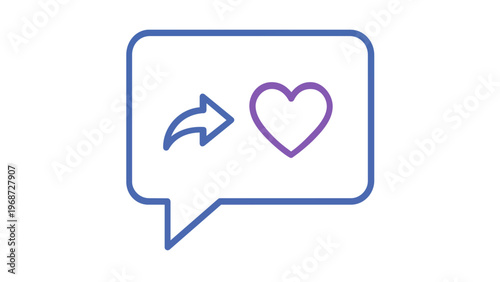 Social media mention line icon illustration featuring a speech bubble with a share arrow and heart symbol. Minimalist flat vector design for digital marketing and online engagement concepts.