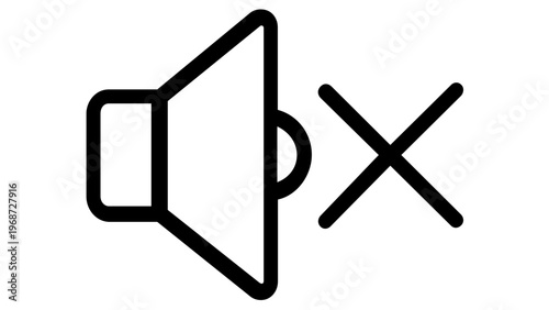Mute Volume Vector Icon Illustration, Minimalist Black Line Art of a Speaker with an X Symbol Representing Silence, No Sound, or Quiet Mode for Social Media Interface and Digital App Design.