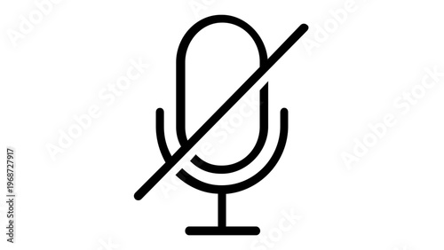 Minimalist Mute Microphone Line Icon Vector Illustration, Flat Design Symbol for Audio Off, Silent Mode, No Sound, Voice Recording Disabled, Digital Communication Interface Graphic Element.