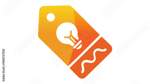 Creative Idea Price Tag Vector Icon Illustration Featuring a Light Bulb Symbol in a Minimalist Flat Design with Yellow Gradient and Long Shadow for Marketing, Branding, and Innovation Concepts.
