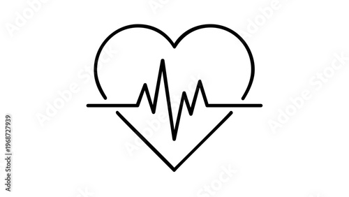 Heart Rate Pulse Line Vector Icon Illustration: Minimalist Black Outline ECG EKG Heartbeat Symbol for Healthcare, Medical Apps, Fitness Tracking, and Wellness Design Isolated on White Background