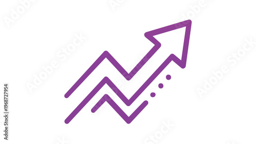Purple line graph icon with an upward arrow representing growth, success, and social media trends. This minimalist flat vector illustration is perfect for business, marketing, and analytics.