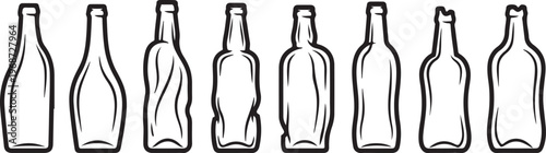 A row of identical clear glass bottles with smooth textures Vector