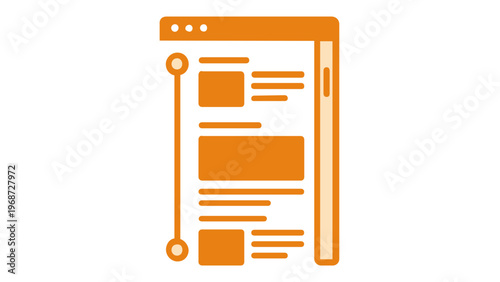 Orange Social Media Timeline Feed Vector Illustration. Minimalist Flat Icon of a Digital Interface with Post Blocks and Vertical Navigation Line for Web and Mobile App Design.
